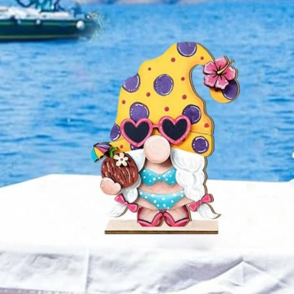 

Durable Colorful Wooden Dwarf Ornaments Beach Wall Art Summer Dwarf Sign Funny Hawaiian Ornaments For Home Room Desktop