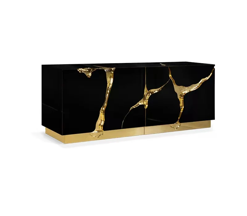

Light luxury stainless steel designer creative solid wood sideboard modern villa living room home porch locker TV cabinet