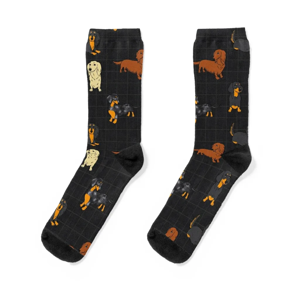 

Dachshund All Day Long Black Socks winter cartoon bright garter anime Socks Women Men's