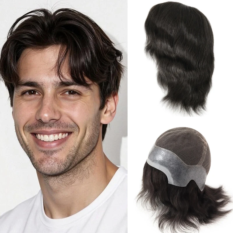 

22,5 см, размер M, парик-система из индийских натуральных волос Реми, с кружевной основой из ПУ, для мужчин, имитирующая капиллярную систему, система замещения волос