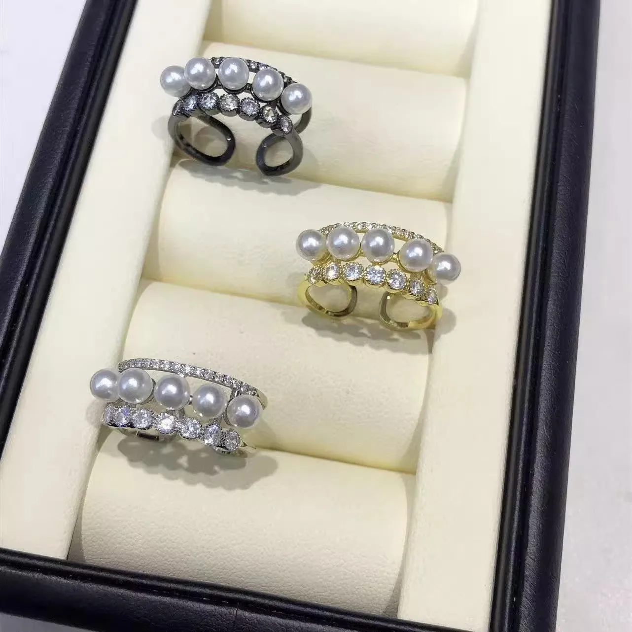 

MeiBaPJ 3mm Freshwater Pearl RING Fashion Holder Ring DIY 925 Silver Setting Fine Wedding Jewelry for Women