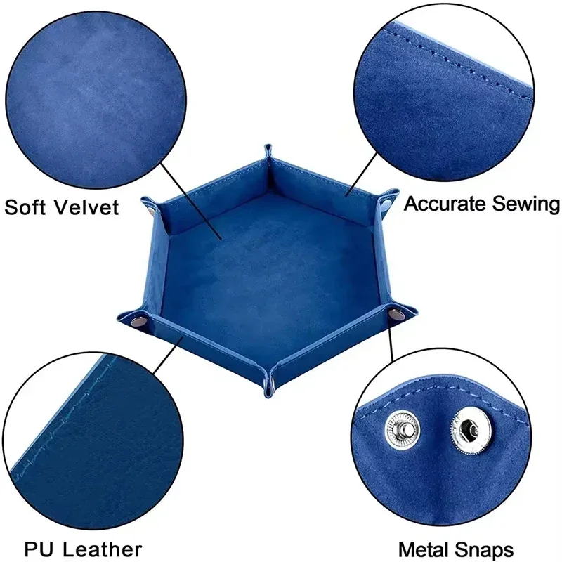 Foldable Dice Tray Holder Box Flannel Leather Folding Hexagon Coin Square Tray for RPG Role Playing Table Board Games