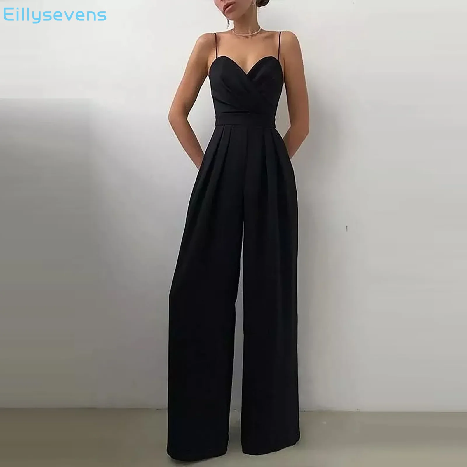 

Women's Summer Sexy Slim Fit Jumpsuit Solid Color sling Waist Straight Straight Floor-Mopping Minimalist Jumpsuits monos largos