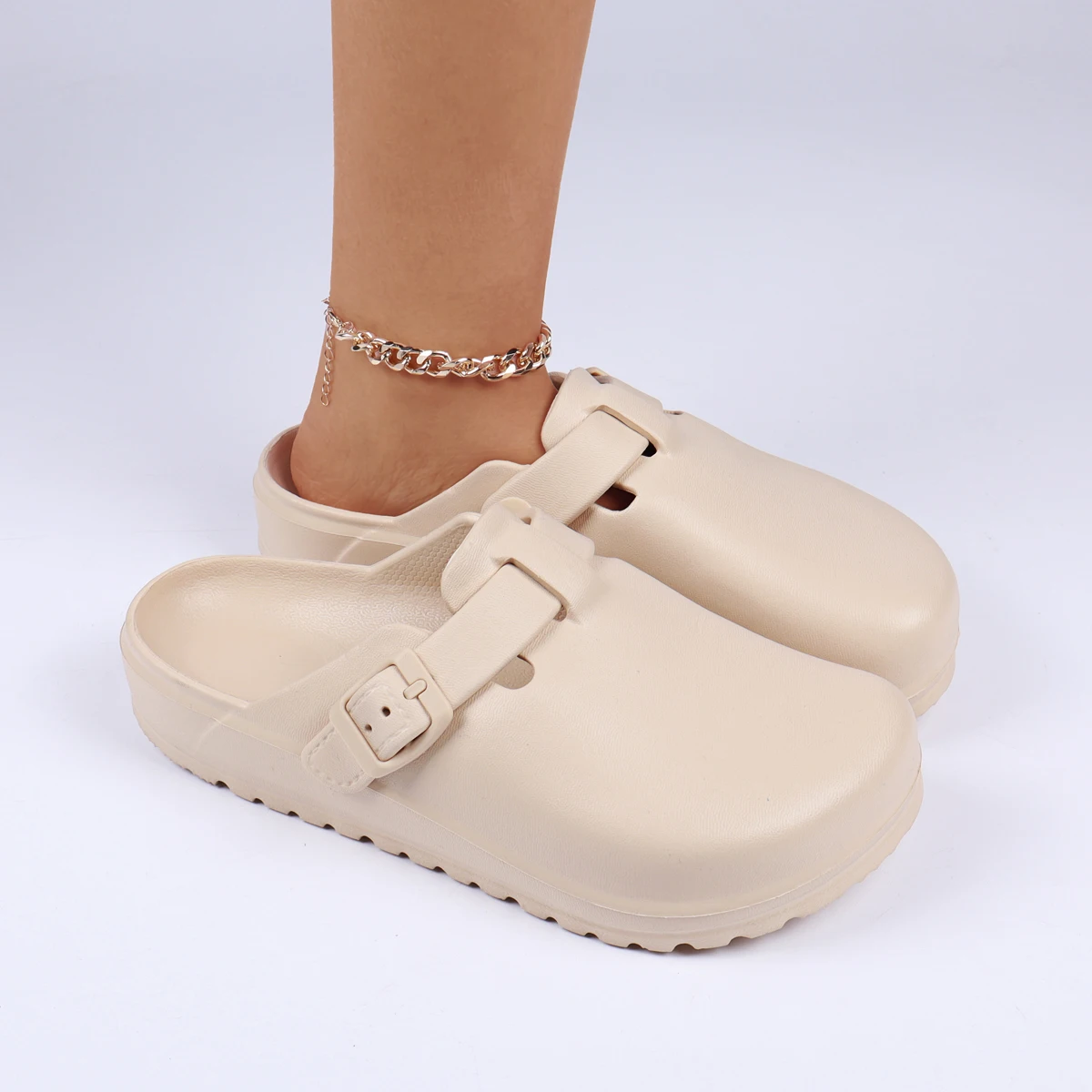 حذاء نسائي بلون سادة كاجوال سهل الارتداء للحديقة والشاطئ مريح ومضاد للانزلاق من مادة EVA للمشي في الأماكن المغلقة والخارجية #3