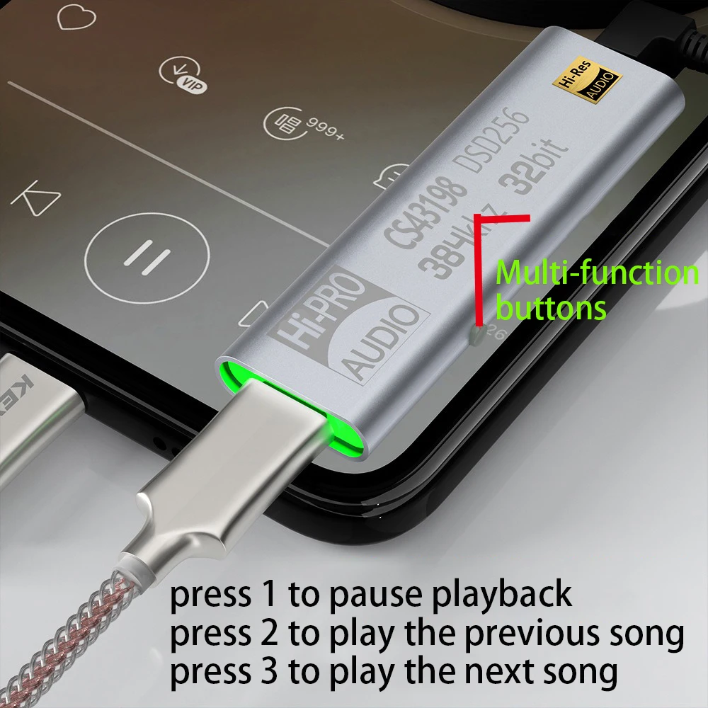 New DAC CS43198 Dongle 384KHz DSD64-258 Amp Decoding HiFi DAC Type-c to 3.5MM HiFi Audio Amplifier Adapter for Android ios