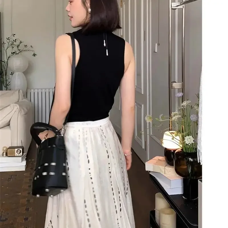 ฤดูร้อนใหม่ภาษาฝรั่งเศสคํากระโปรงผู้หญิงวินเทจแฟชั่นลายพิมพ์สูงเอว Casual หลวม A-Line Midi กระโปรง Elegant Jupe