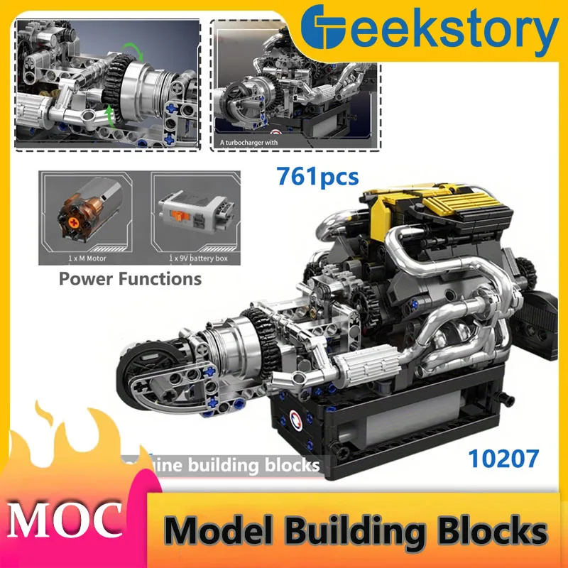 

761pcs 10207 V8 Engine MOC Simulation Model Building Block Kit with Motor Driven Assembling Ornaments Bricks DIY Toys Boys Gift