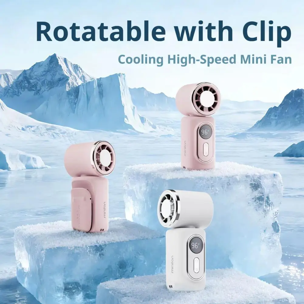 Portable Ice Compress Fan High-speed Cooling Handheld USB Rechargeable LED Digital Display Mini Clip Fan For Outdoor Travel