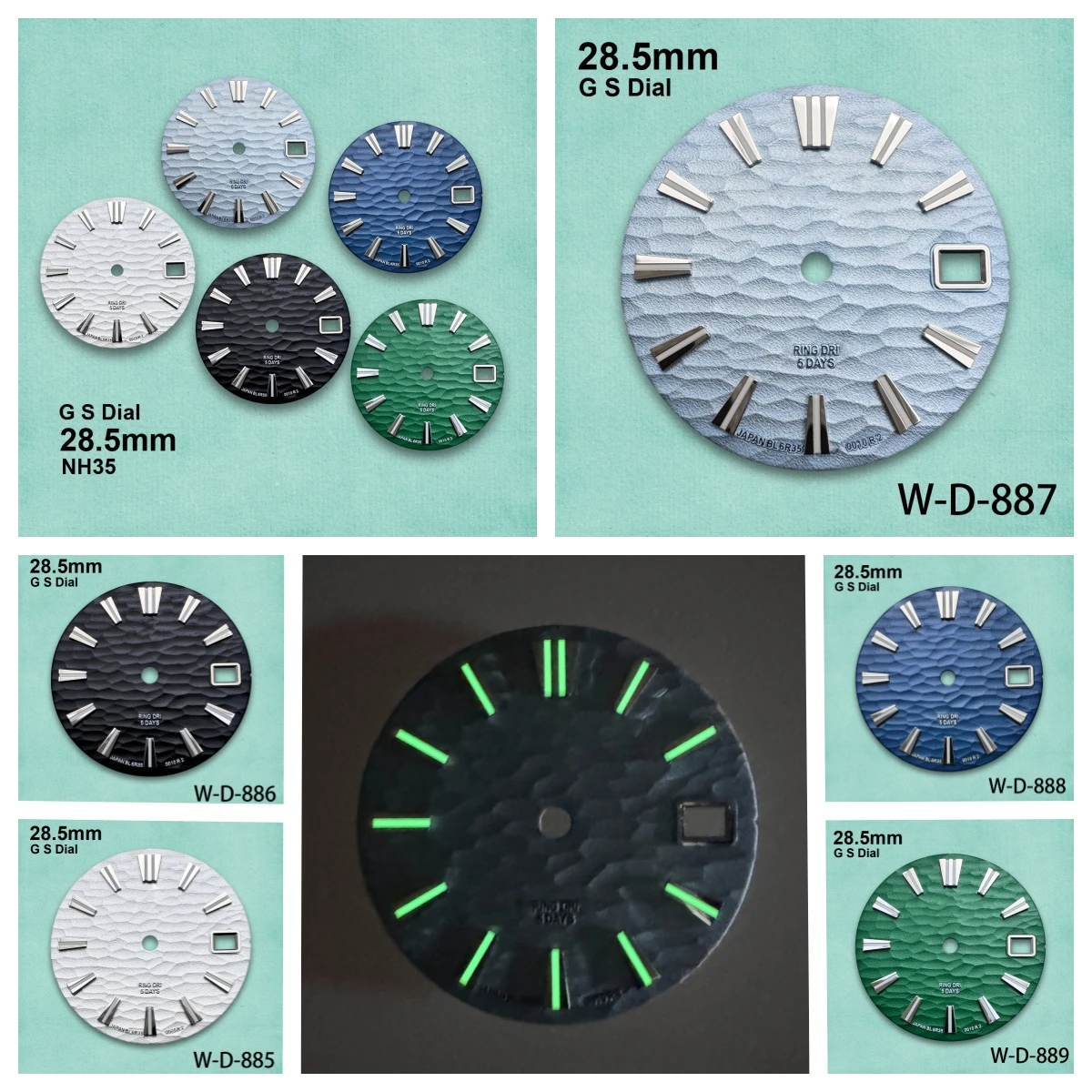 

28.5mm GS Logo Wave Dial Suitable For NH35/NH36 Japan Movement Green Luminous High Quality Watch Modification Accessories