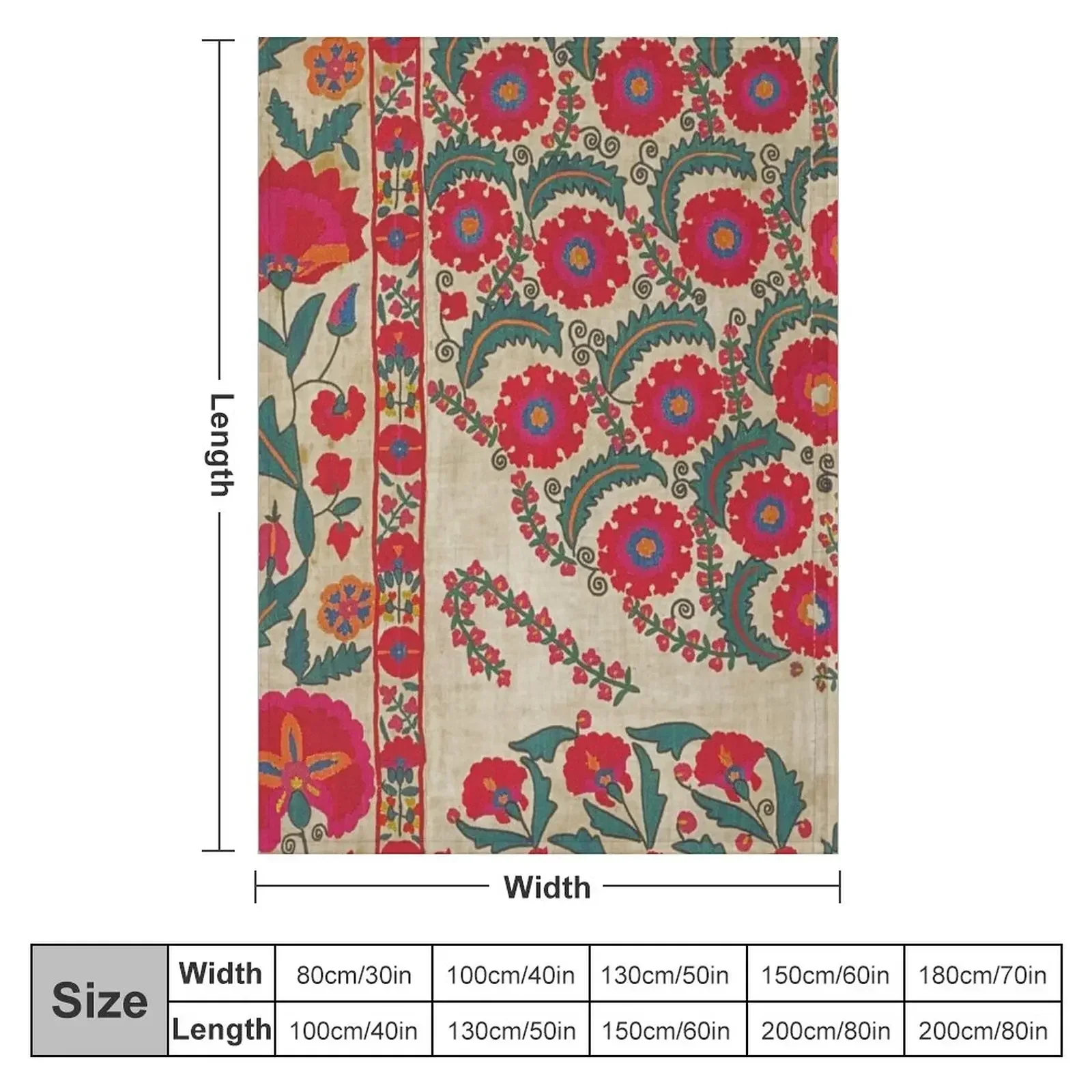 Vintage Bohemian Suzani Throw Blanket Furry Custom Blankets