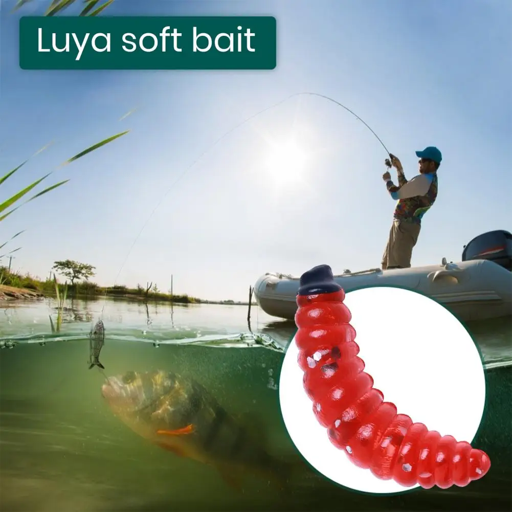 50Pcs/Bag 2.4cm Soft Lure Baits Simulated Red-Mouthed Mealworm Shape Maggot Grub Fishing Soft Bait Worm Shrimp Fishing Tackle