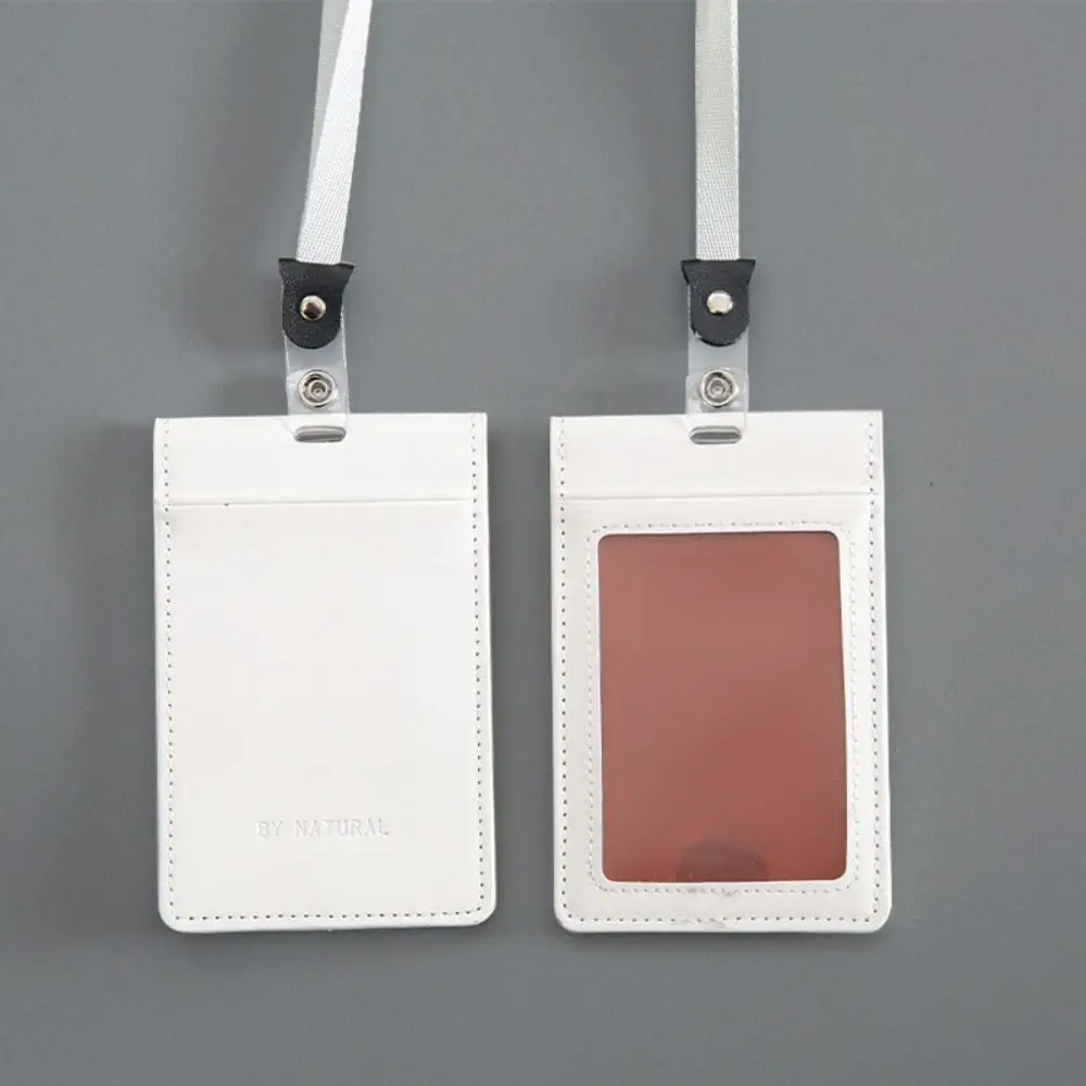 PU Leather Card Holder Lanyard Portable Simple Credit Badge Holder Fashion Magnet ID Cards Holder Girls