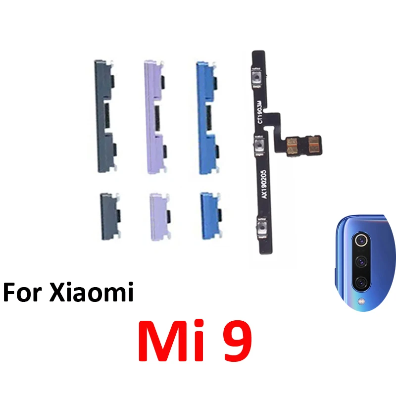 For Xiaomi Mi 9 Phone New Power Volume Button On Off Up Down External Key Internal Flex Cable Replacement Repair Parts Black