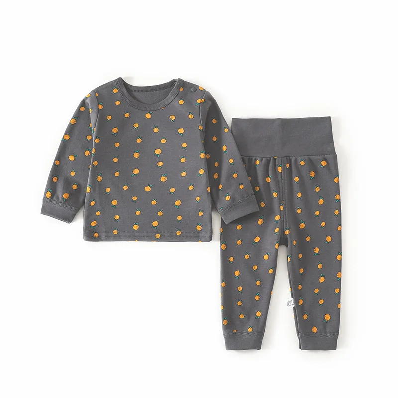 ﻿   Conjunto de pijamas de otoño para bebé de 0 a 3 años, ropa de dormir con estampado de limón para niñas, 2 uds., ropa interior para niños, ropa de hogar con protección del vientre de cintura alta