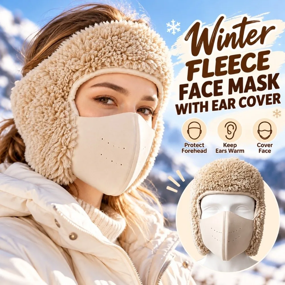 Winter One Piece Warm Face Mask Thickened Fabric Built In Ear Covers One Piece Face Mask Soft Material Fits Most Head Sizes