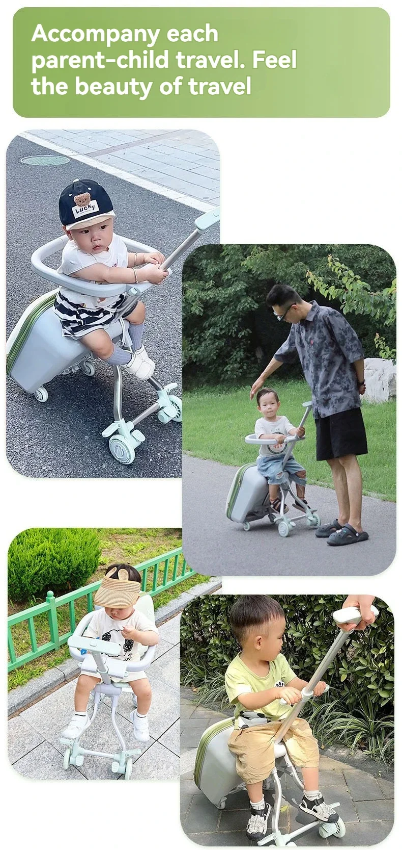 Reise-Trolley-Koffer für Kinder, montierbar auf dem Flugzeug mit drehbaren Rädern, Gepäckfahrt und Spaziergang, der zusammenklappbare Kinderwagen des Babys Koffers – Detail 5
