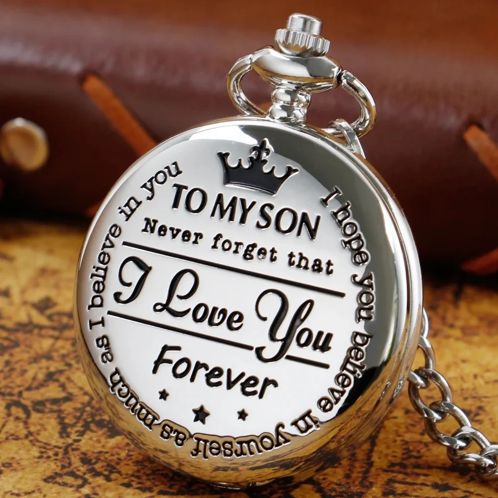 Silver Pocket Watch Engraved Pocket Watch To My Son I Love You Gifts from Mom Dad For Christmas Birthday Quartz Watches Men