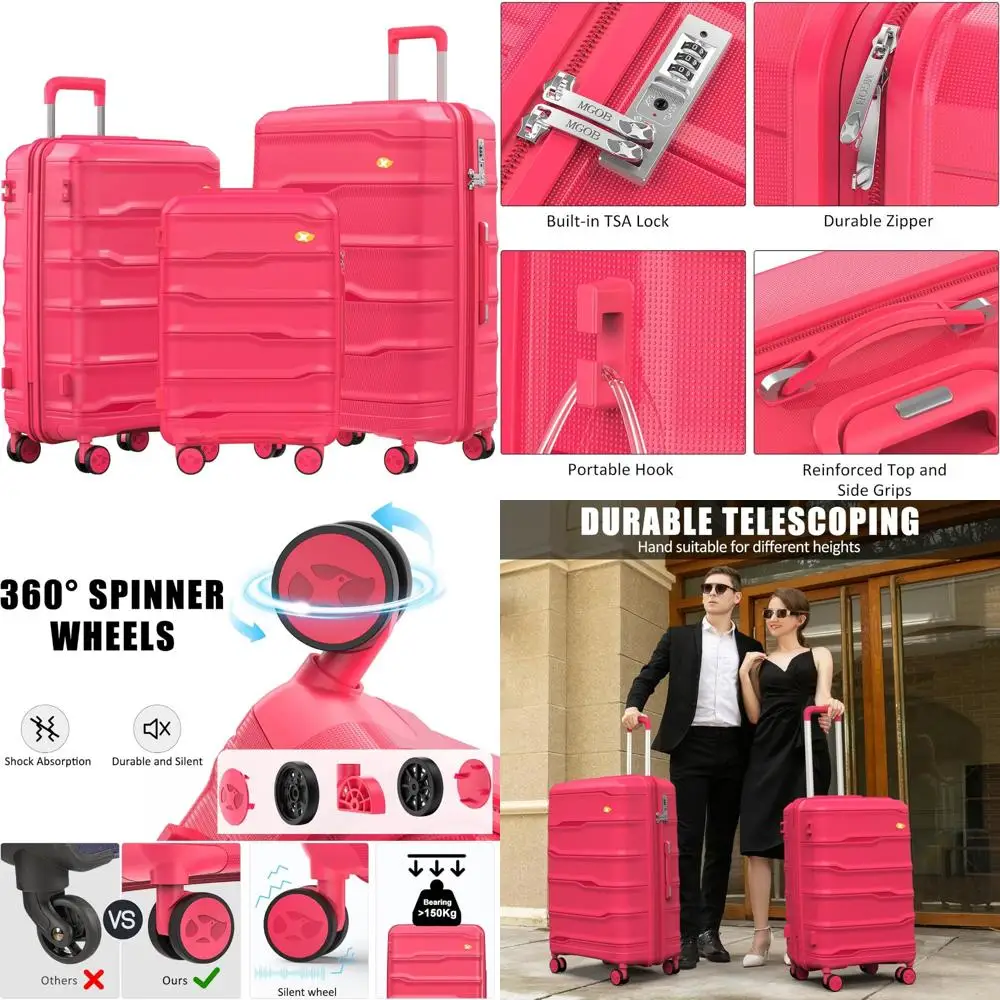 

3-Piece Hard Shell Spinner Luggage Set with TSA Lock, Lightweight and Durable Polypropylene Suitcases for Travel