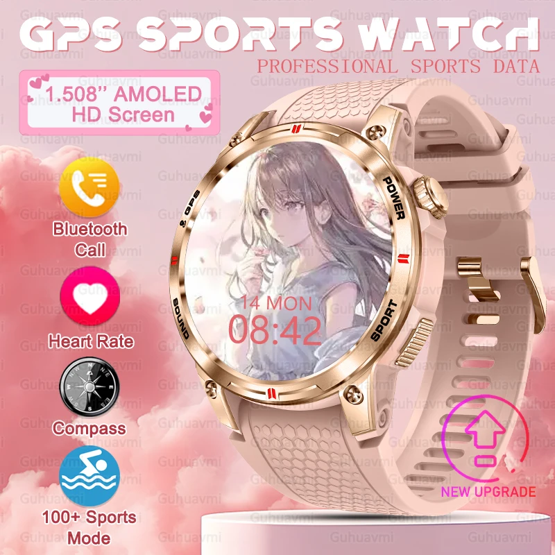 

Женские GPS спортивные умные часы с Bluetooth-вызовом, голосовой помощник, мониторинг женского здоровья, аккумулятор 400 мАч, IP68, водонепроницаемые умные часы