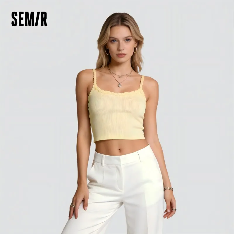 Semir Women's Petite Slim Fit Sleeveless Top 2025 Summer New Minimalist Henley Neck Camisole