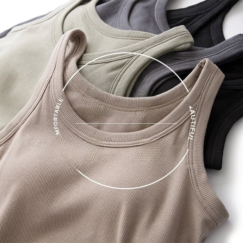 High Elasticity Ladies Integrated Cotton Thread Vest with Chest Pad Base Layer Summer Inner Wear Outdoor Tank Top
