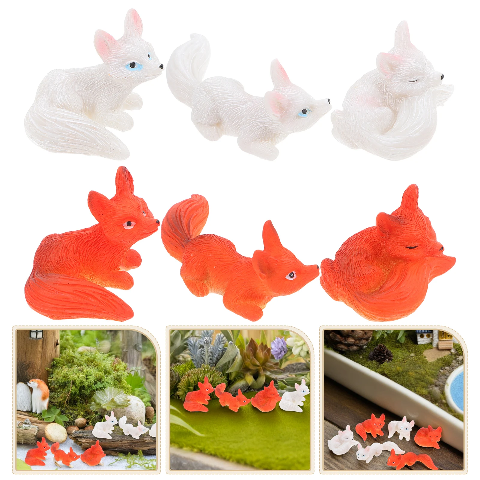 

6 Pcs Little Fox Succulent Ornaments Garden Decor Cupcake Topper Mini Cartoon Home Resin Decoration Desk Bonsai