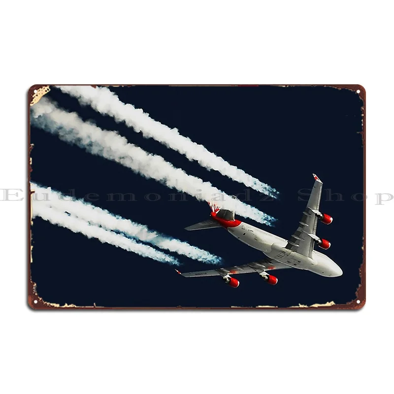 Boeing 747 Cruising Above The Atlantic With Contrails Metal Signs Club Kitchen Create Decoration Printed Tin Sign Poster