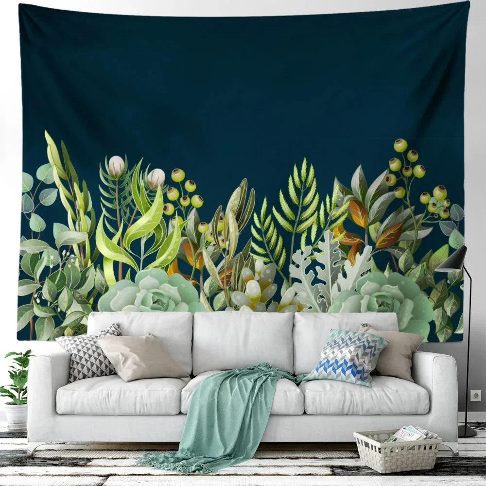 Green Plant Flowers Tapestry Tropical Plant Series Hanging Landscape Floral Interior Tapestry Room Decor Aesthetic for Bedroom