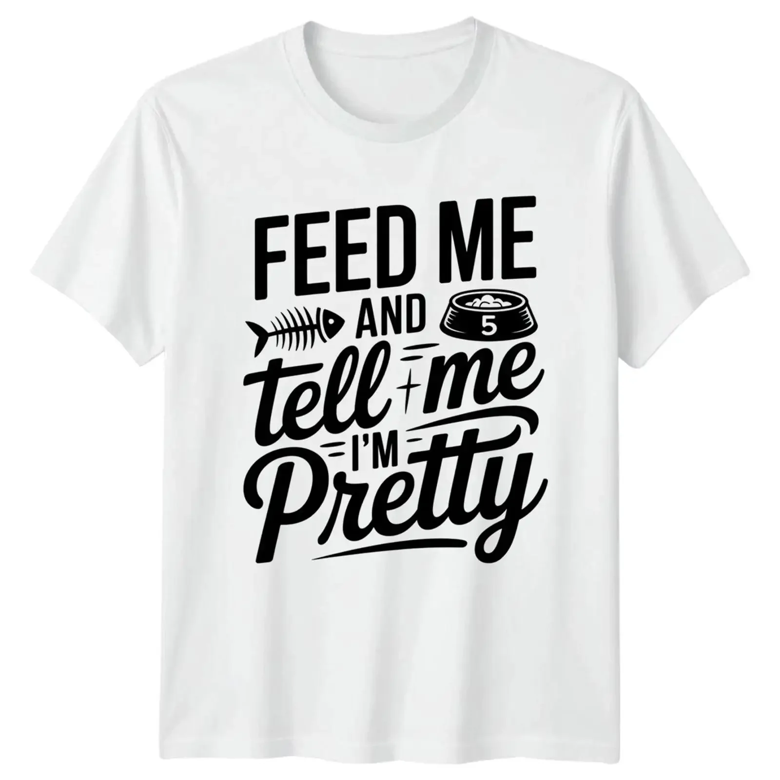 Feed Me And Tell Damen T Shirt lustig Katzenliebhaber Haustiere Geschenk für sie vintage Washed streetwear Versatile
