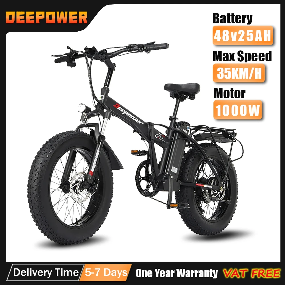 DEEPOWER  Adults Electric Bike Bicycle 1000W 48V 25AH 20 Inch Off-Road Tire Folding Electric E Bikes Mountain Ebike