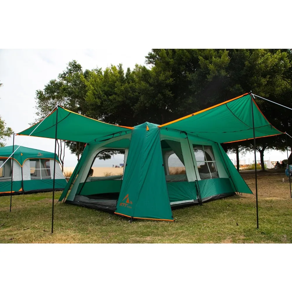 Outdoor Tent,2 Rooms,3 Doors and 3 Windows with Mesh,Straight Wall,Waterproof,Double Layer,Camping Tents