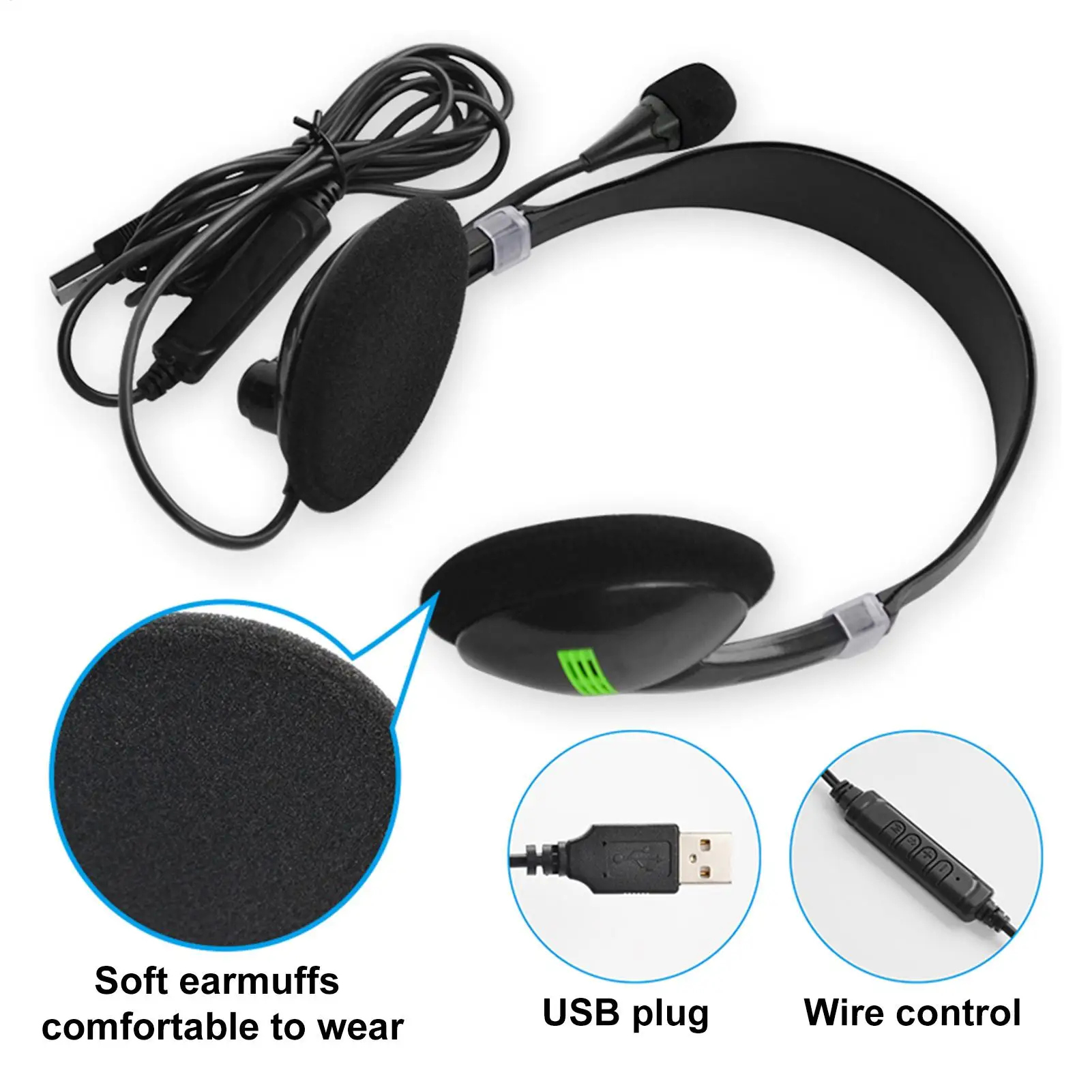 USB Wired Headphones Operator Earphones Headband Headset With Noise Cancelling Micphone For Chatting Software, Call Center, Chat