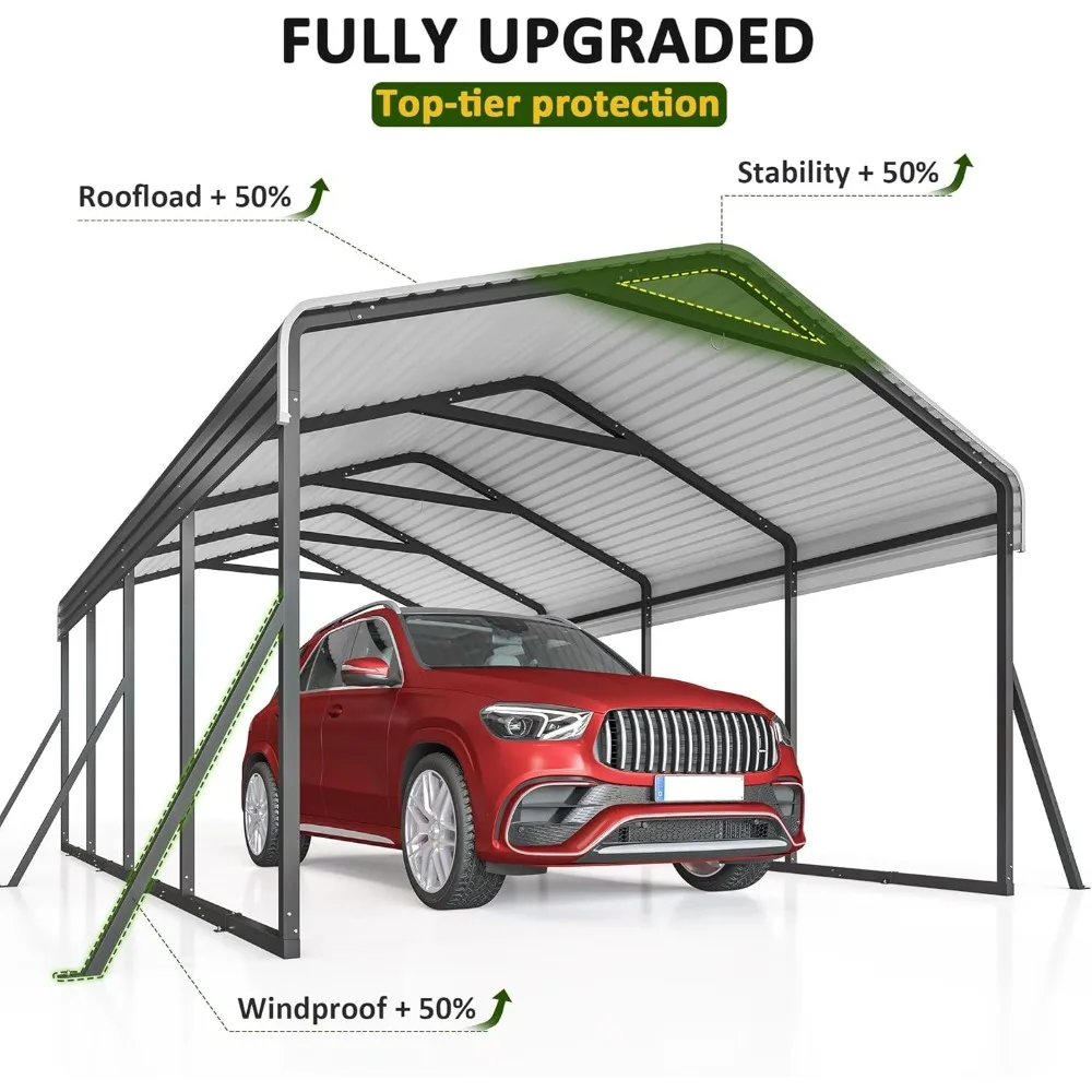 مظلة Carport 12x20 FT شديدة التحمل مع هيكل إطار محدث وسقف فولاذي مجلفن وقاعدة محسنة #5