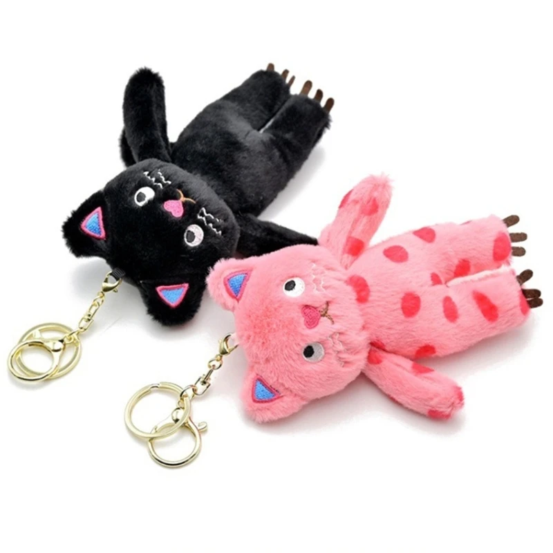 Speechless Cat Keychain Plush Mysterious Black Cat Doll Toy Keyring Bag Charm Backpack Decor Car Keys Holder for Couple