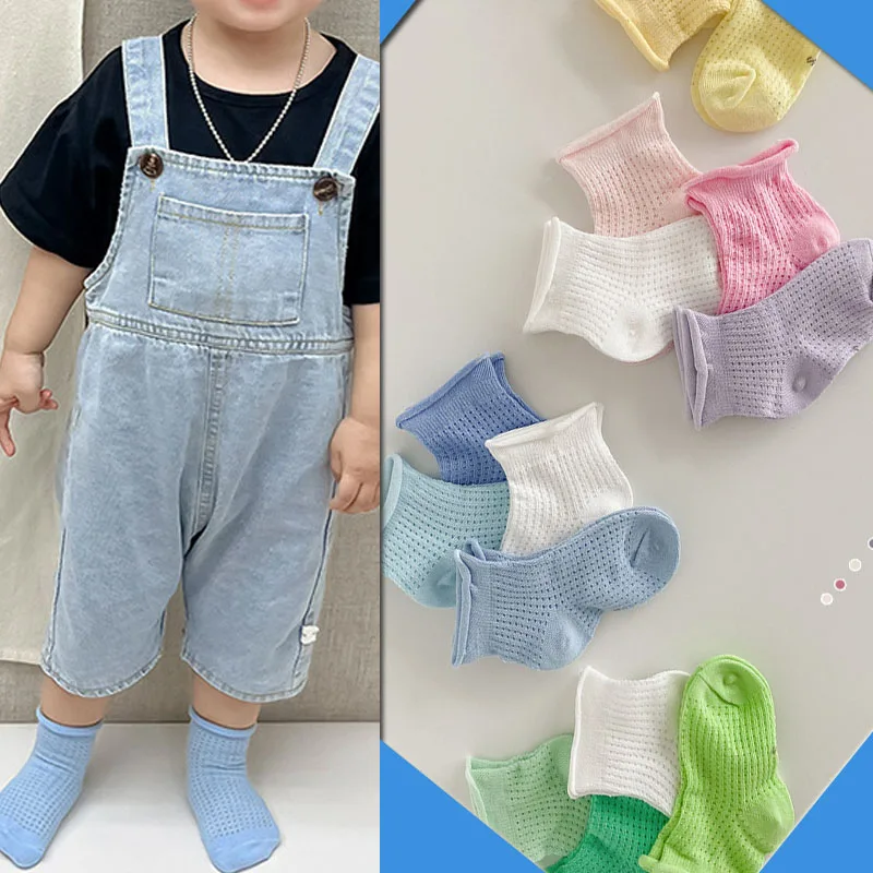 

4 Pairs Summer Socks Baby Toddlers Thin Socks Mesh Socks Boys Girls Holes Crew Socks