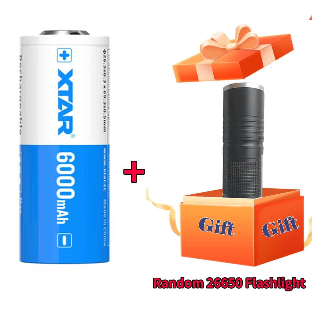 

For Flashlight XTAR 26650 6000mAh 10A Battery And 1PCS 26650 Flashlight As Gift