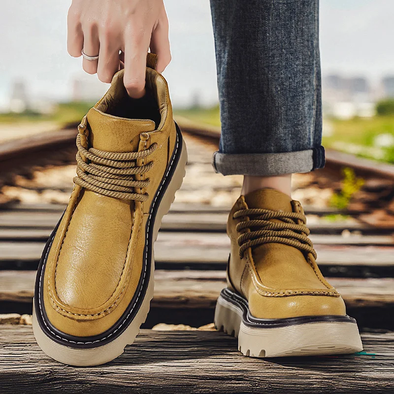 

Зимние мужские спортивные ботинки на открытом воздухе Desert Thi Bot, противоскользящие водонепроницаемые высокие рабочие ботинки, повседневные ботинки с круглым носком на шнуровке