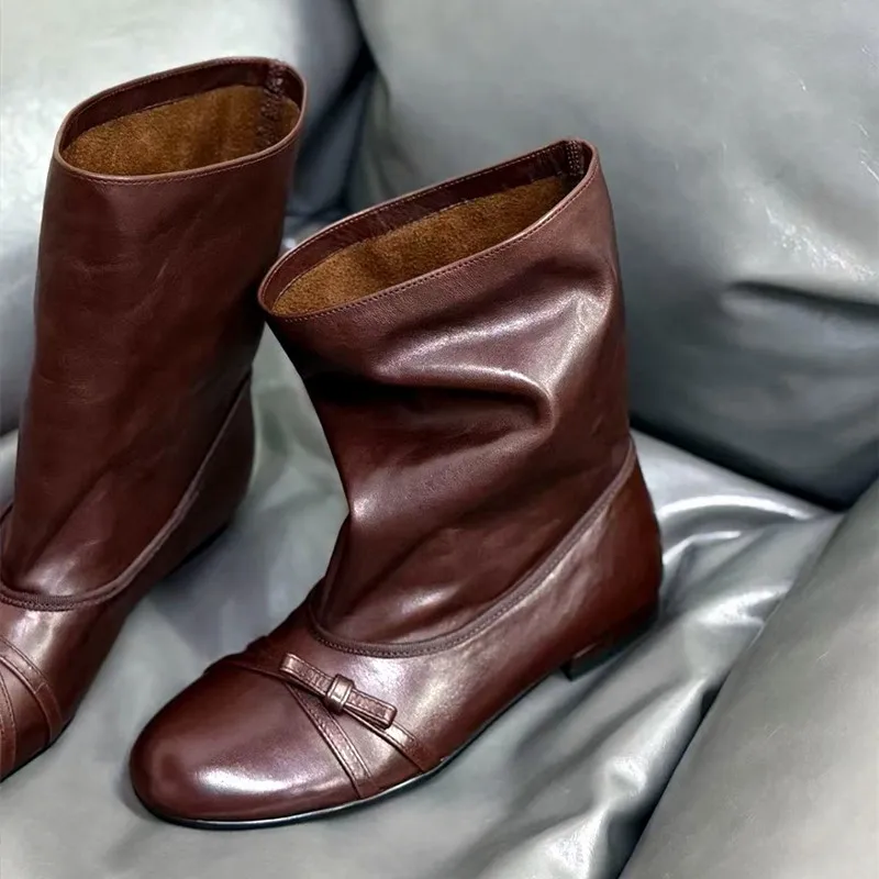 Botines de Estilo Ballet Elegantes y Cómodos para Mujer, Botas Planas de Cuero Suave para Damas, Cálidas y Confortables para el Invierno, Zapatos de Mujer, Botas Mujer