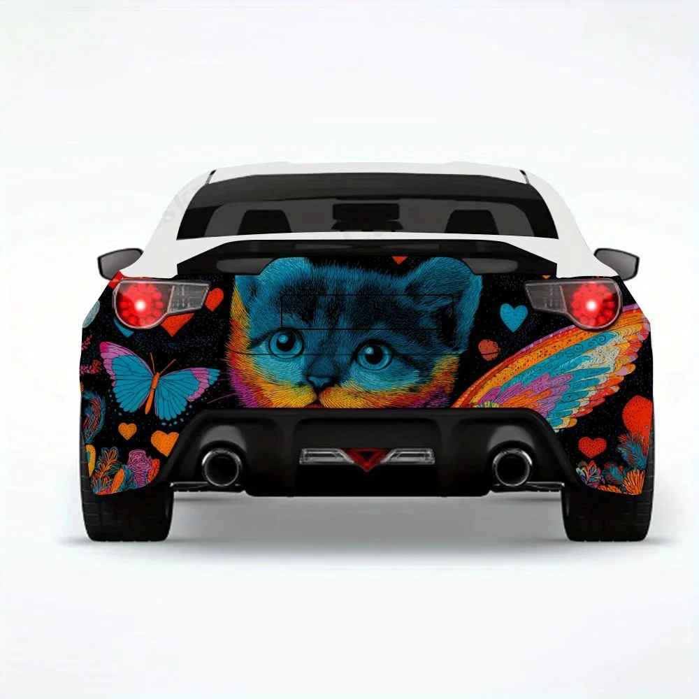 

Rainbow Winged Kitten - виниловая наклейка на заднюю часть автомобиля, водонепроницаемые самоклеящиеся виниловые наклейки для хвоста автомобиля и бампера, украшение