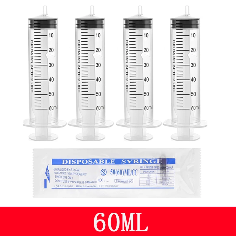 5-20Pcs 60ml Plastic Large Syringe For Labs Liquid Without Needle Individually Wrapped Measuring Feeding Pets Oil Glue Tools