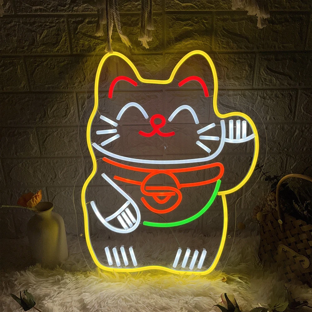 Cat Anime Neon Sign Fortune Cat Neon Signs for Business Bar Cafe Restaurant Shop Wall Decor Custom Neon Light Personalized Gifts