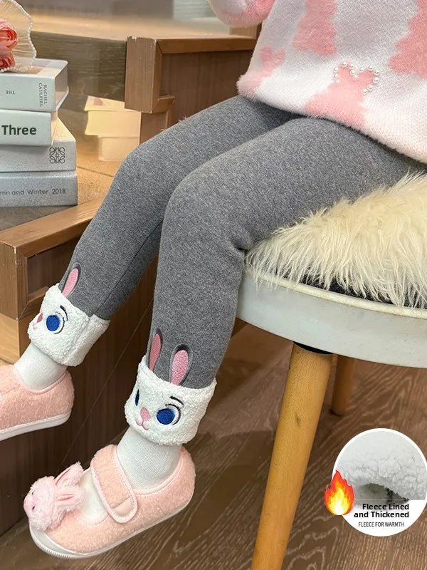 Thiened Fce gevoerde winter elastische taille meisjes broek hoge taille lange broek Sweet Sle asymmetrisch ontwerp kinderkleding...