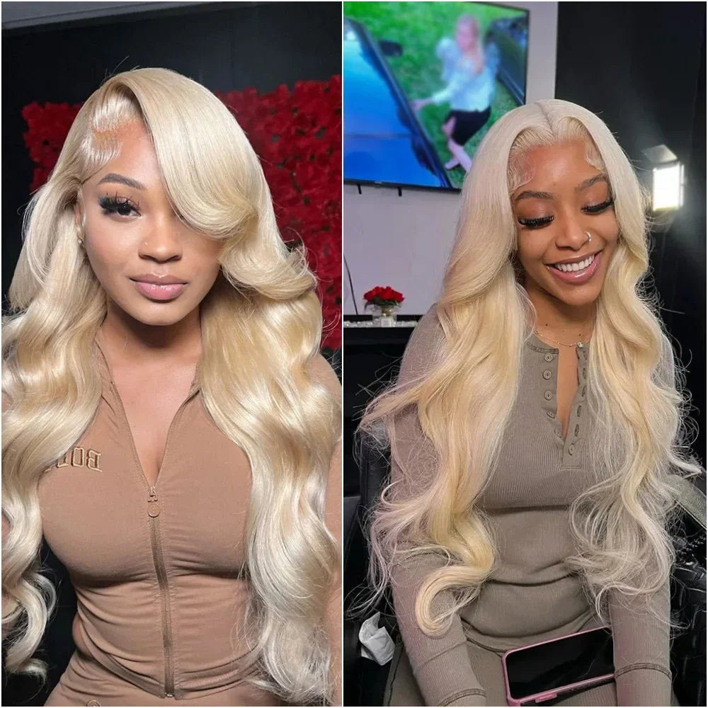 Perruque Lace Closure Wig Body Wave Brésilienne Naturelle, Cheveux Humains, Couleur Miel, Blond 613, 13x6, 36 Pouces, HD, pour Femme Africaine