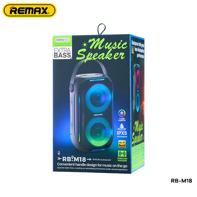 REMAX Portable Wireless Speaker Party LED Light 20W Power Bluetooth 5.4 IPX5 Waterproof Support TF-Card/USB-Drive/AUX Super Bass