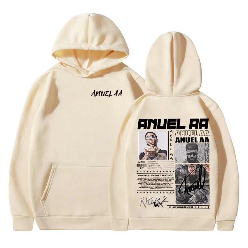 مغني الراب Anuel AA Rhlm 2 جولة ألبوم 2025 هوديي الخريف/الشتاء الرجال النساء ريترو موضة كنزة صوفية قطنية/بلوزة قطنية البلوز الهيب هوب هوديي