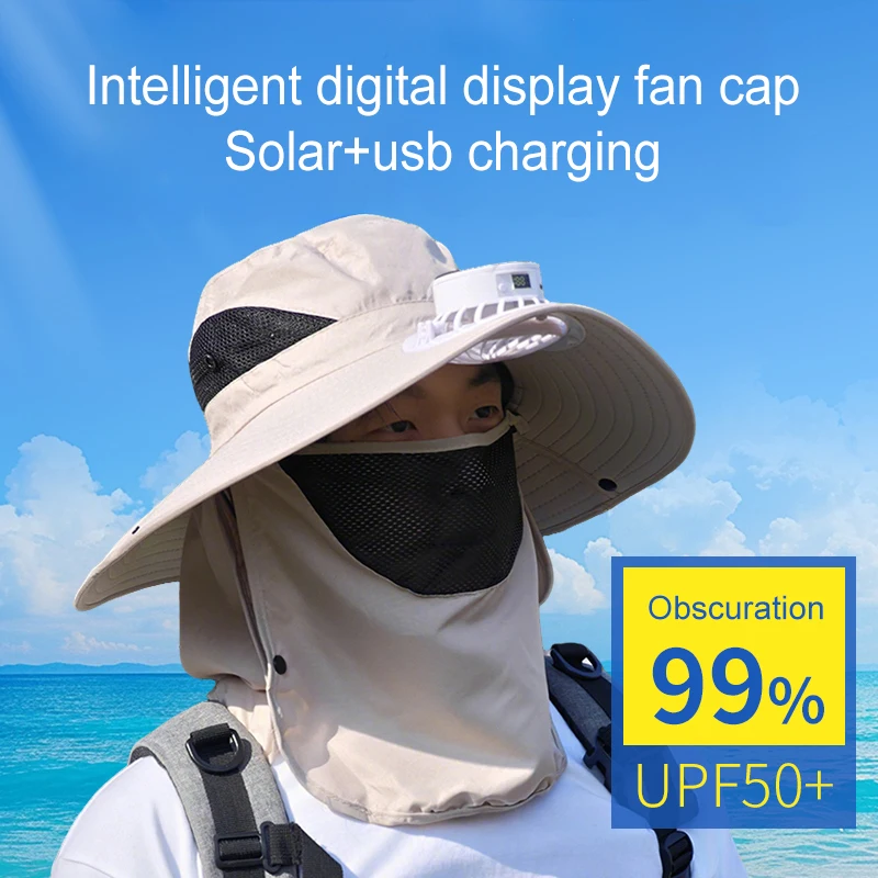 Portable Solar USB Charging Fan Cap Suitable Summer Sunshade Face Neck Protection Hat For Outdoor Camping Fishing Hiking Anti UV