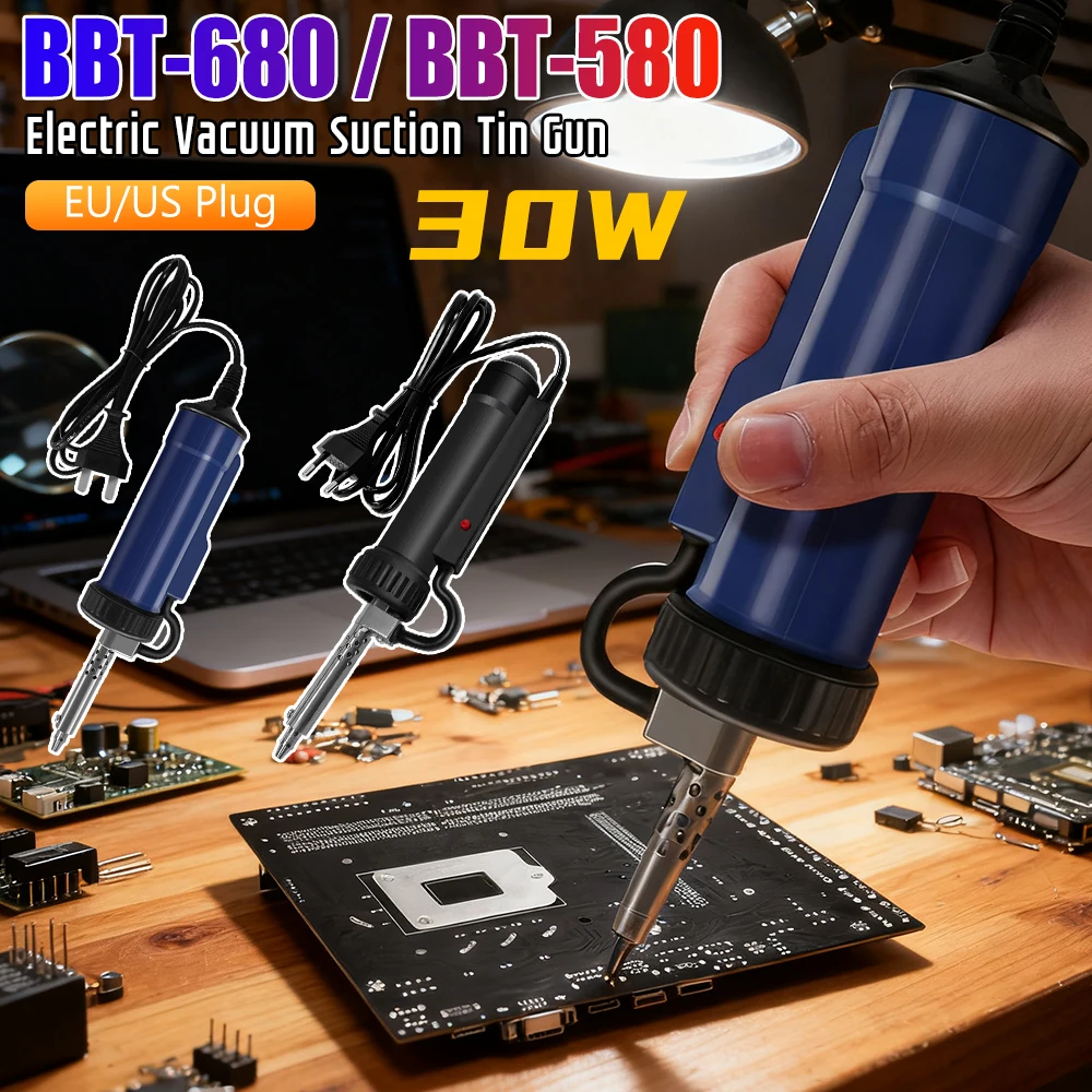 BBT-680 Electric Vacuum Suction Tin Gun Powerful Desoldering Pump 30W Hand Welding Tools Removal Soldering Sucker Pen Desolder