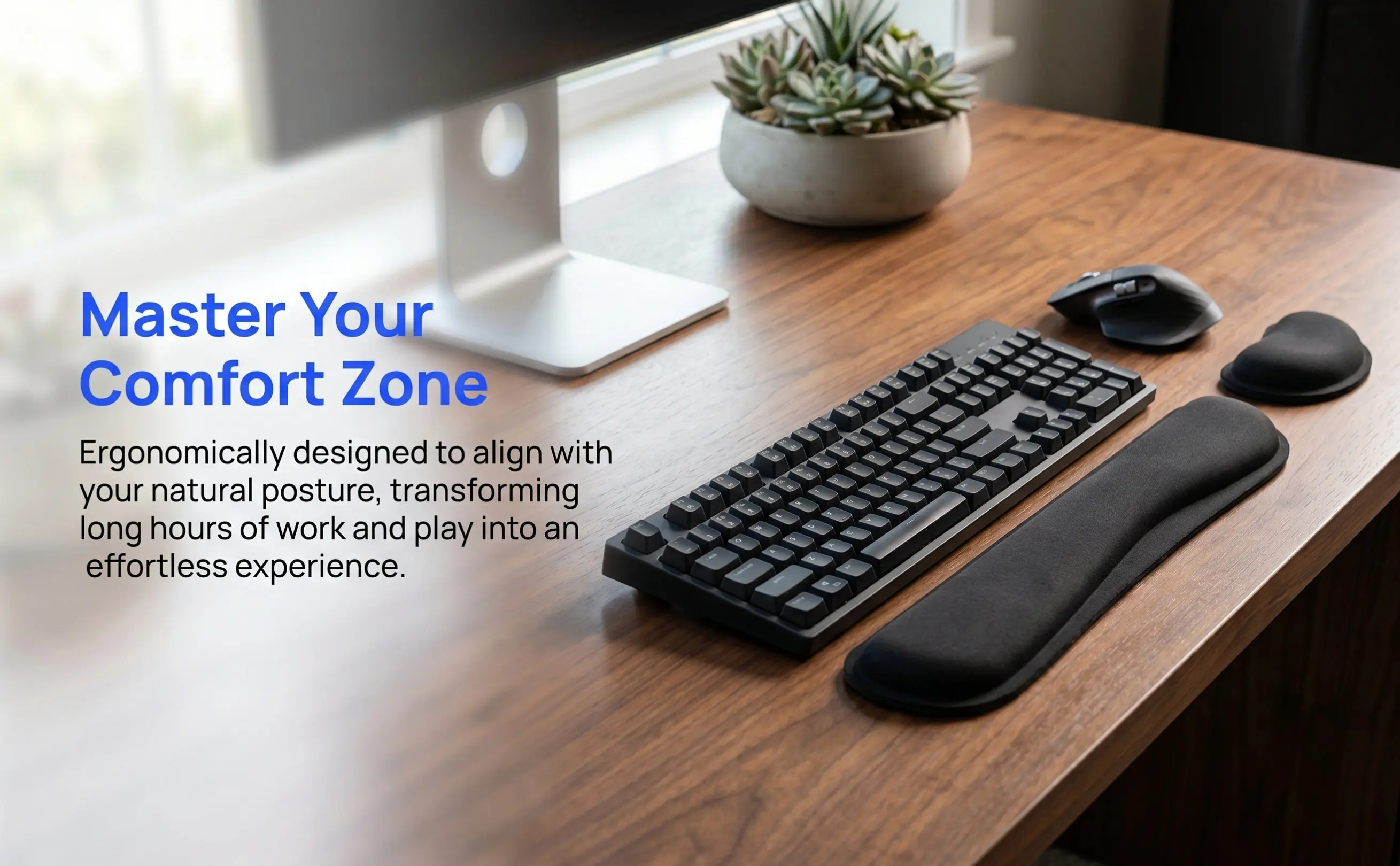1Set Memory Foam Wrist Rest Set Keyboard Mouse Support Ergonomic Design Comfortable Padding Hand Rest Mat for Long Computer Use