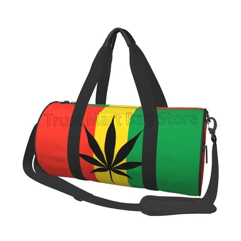 Reggae Flag Print Round Travel Duffel Bag Weekender Overnight Bags Portable Waterproof Luggage Tote Bag for Yoga Gym Sports