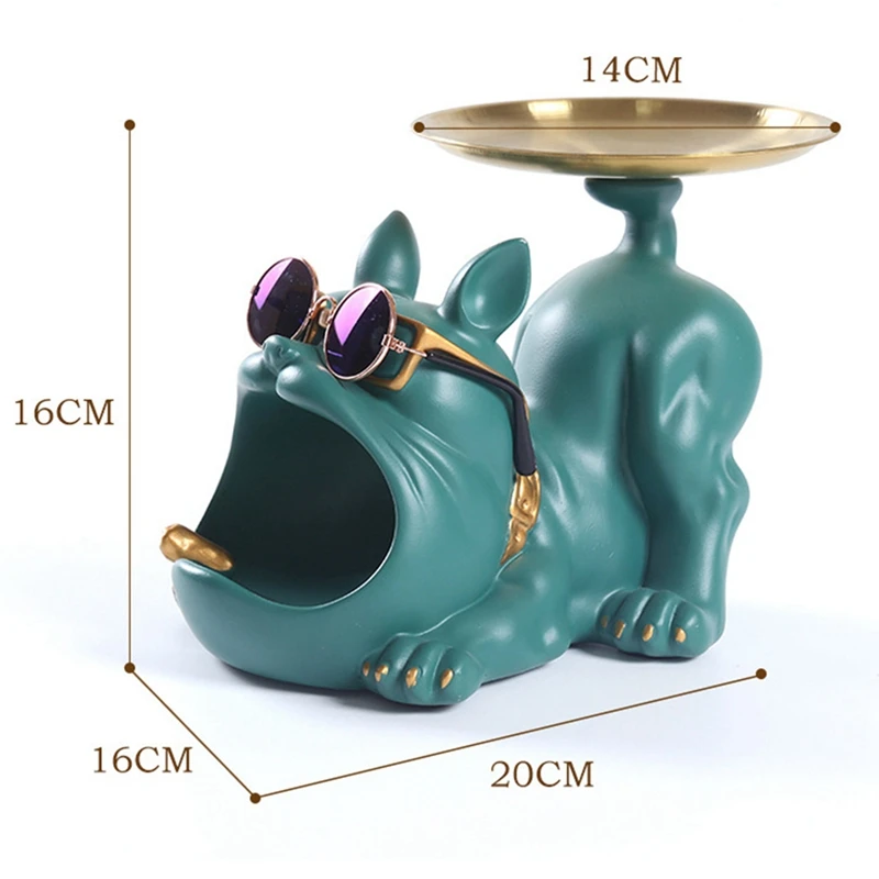 Resin Cool Bulldog Crafts Dog Butler With Tray For Keys Holder Storage Jewelries Animal Room Home Decor Statue,Orange Durable